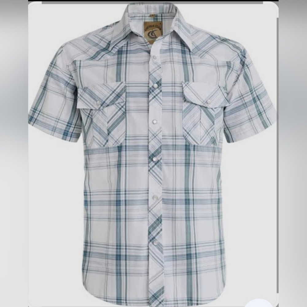 White and Blue Casual Button Down Shirt Lightweight Design